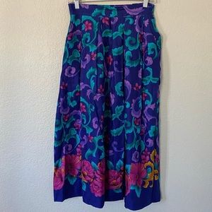 Vintage SK & Company Retro Bright Multicolor Floral A-Line Skirt